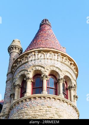 Vertikal: Detail des Bishop's Palace, Galveston Island, Texas. Stockfoto