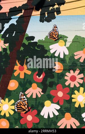 Details von Graffiti Street Art an großen Wänden in Downtown Lakewood, Ohio Stockfoto