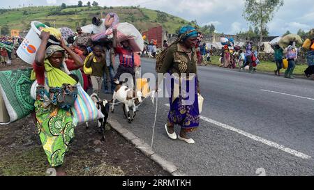 221115 -- GOMA DR CONGO, 15. November 2022 -- Menschen, die vor Kämpfen zwischen der Armee und Rebellen fliehen, sind am 15. November 2022 auf dem Weg nach Goma, Provinz Nord-Kivu, Demokratische Republik Kongo. DR CONGO-GOMA-DISPLACEMENT AlainxUaykani PUBLICATIONxNOTxINxCHN Stockfoto