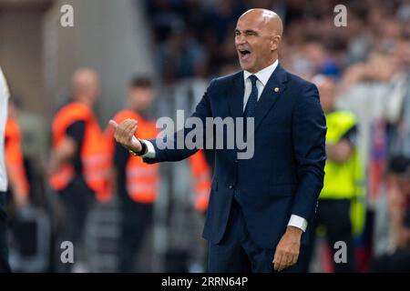 Bratislava, Slowakei. September 2023. Der portugiesische Trainer Roberto Martinez während der Qualifikationsrunde der Gruppe J der UEFA-Europameisterschaft 2024 zwischen der Slowakei und Portugal im Narodny Futbalovy stadion in Bratislava, Slowakei, am 8. September 2023 (Foto: Andrew SURMA/Credit: SIPA USA/Alamy Live News) Stockfoto