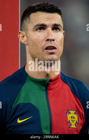 Bratislava, Slowakei. September 2023. Cristiano Ronaldo aus Portugal während der Qualifikationsrunde der Gruppe J der UEFA-Europameisterschaft 2024 zwischen der Slowakei und Portugal im Narodny Futbalovy stadion in Bratislava, Slowakei, am 8. September 2023 (Foto: Andrew SURMA/Credit: SIPA USA/Alamy Live News) Stockfoto