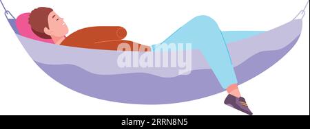 Der ruhende Mann in der Hängematte. Schlafender Kerl in Stoffschaukel isoliert auf weißem Hintergrund Stock Vektor
