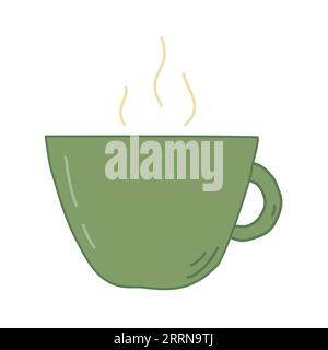 Große grüne Tasse mit heißem Getränk, Tee oder Kaffee, Dampf über Tasse, Vektorillustration Stock Vektor