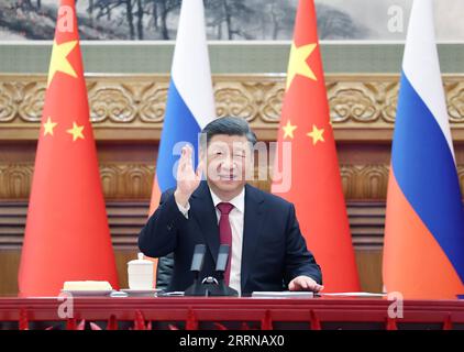 221230 -- PEKING, 30. Dezember 2022 -- der chinesische Präsident Xi Jinping trifft sich mit dem russischen Präsidenten Wladimir Putin per Video-Link in Peking, der Hauptstadt Chinas, am 30. Dezember 2022. CHINA-PEKING-XI JINPING-PUTIN-MEETING CN YAOXDAWEI PUBLICATIONXNOTXINXCHN Stockfoto