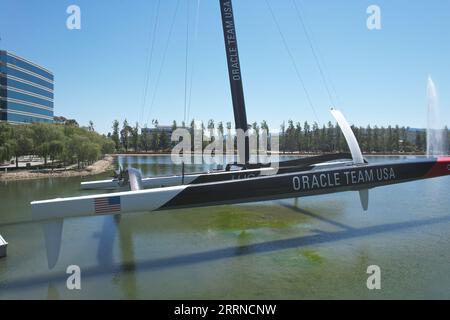 12.6.2022: Redwood Shores, Kalifornien: Luftaufnahme des Katamarans auf dem Oracle Campus, Redwood Shores, Kalifornien Stockfoto