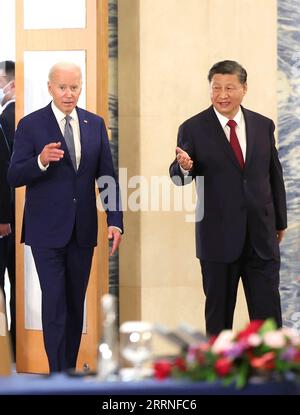 230109 -- PEKING, 9. Januar 2023 -- der chinesische Präsident Xi Jinping trifft sich am 14. November 2022 mit US-Präsident Joe Biden in Bali, Indonesien. XINHUA-PICTURES OF THE YEAR 2022-LEADING CHINA JUXPENG PUBLICATIONXNOTXINXCHN Stockfoto