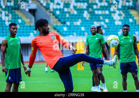 UYO, NIGERIA - 8. SEPTEMBER: Francis Uzoho von Super Eagles während einer Trainingseinheit zur Vorbereitung auf die Qualifikation zum Afrikanischen Nationalcup 2023 (A) Stockfoto