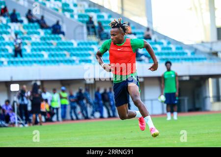 UYO, NIGERIA - 8. SEPTEMBER: Samuel Chukwueze von Super Eagles während einer Trainingseinheit zur Vorbereitung auf die Qualifikation zum Afrikanischen Cup der Nationen 2023 Stockfoto