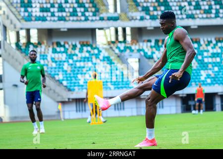 UYO, NIGERIA - 8. SEPTEMBER: Taiwo Awoniyi von Super Eagles während einer Trainingseinheit zur Vorbereitung auf die Qualifikation zum Afrikanischen Nationalpokal 2023 (A) Stockfoto
