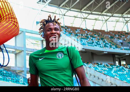 UYO, NIGERIA - 8. SEPTEMBER: Samuel Chukwueze von Super Eagles während einer Trainingseinheit zur Vorbereitung auf die Qualifikation zum Afrikanischen Cup der Nationen 2023 Stockfoto