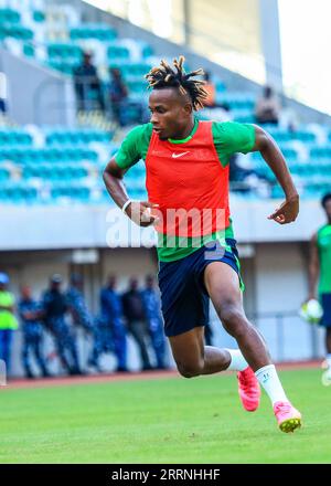 UYO, NIGERIA - 8. SEPTEMBER: Samuel Chukwueze von Super Eagles während einer Trainingseinheit zur Vorbereitung auf die Qualifikation zum Afrikanischen Cup der Nationen 2023 Stockfoto