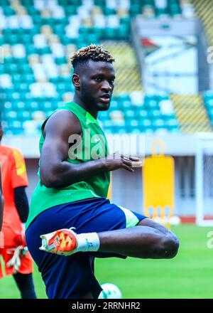 UYO, NIGERIA - 8. SEPTEMBER: Victor Boniface von Super Eagles während einer Trainingseinheit zur Vorbereitung auf die Qualifikation zum Afrikanischen Cup der Nationen 2023 Stockfoto