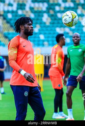 UYO, NIGERIA - 8. SEPTEMBER: Francis Uzoho von Super Eagles während einer Trainingseinheit zur Vorbereitung auf die Qualifikation zum Afrikanischen Nationalcup 2023 (A) Stockfoto