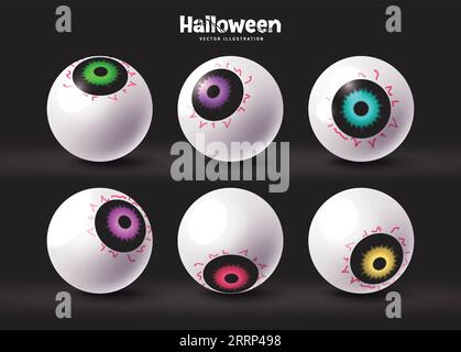 Halloween-Hingucker-Vektor-Set-Design. Halloween-Augenbälle-Kollektion aus farbenfroher Linse, Iris und Hornhaut für gruselige Horror-Elemente. Vektorillustration Stock Vektor