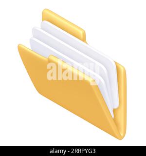 Gelbes Ordnersymbol mit Beschneidungspfad, 3D-Rendering Stockfoto