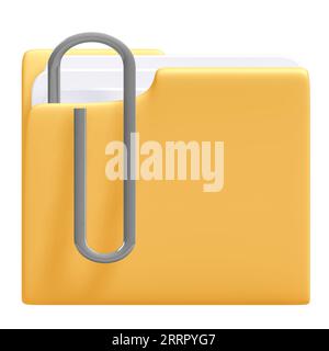 Symbol für den Ordner „angehängte Dokumente“ mit Beschneidungspfad, 3D-Rendering Stockfoto