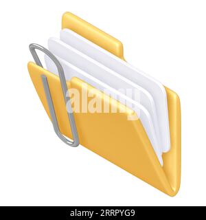 Symbol für den Ordner „angehängte Dokumente“ mit Beschneidungspfad, 3D-Rendering Stockfoto