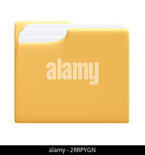 Gelbes Ordnersymbol mit Beschneidungspfad, 3D-Rendering Stockfoto