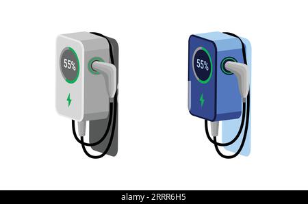 Elektroauto Fahrrad EV Ladegerät. Hintergrund der Schnellladestation. Stock Vektor