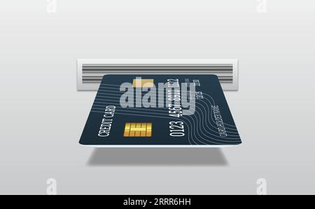 Führen Sie die ATM-Kreditkarte in den Automaten ein, um Geld vom Bankkonto abzuheben Stock Vektor