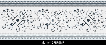 Dekoratives Blumendesign mit Zierborte und nahtlosem Muster Stock Vektor