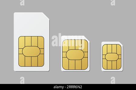 Größe der SIM-Karte in Standard-, Mikro- und Nano-Mobilfunknetzverbindung Stock Vektor