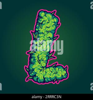 Monogramm L mit Cannabisknotenstruktur, Vektorgrafiken für Ihr Firmenlogo, Merchandise-T-Shirt, Aufkleber und Etikettendesigns, Poster, gre Stock Vektor