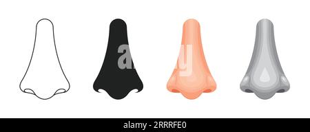 Nase in vier verschiedenen Stillinien, fett, farbig und grau Stock Vektor