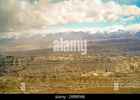 China, Gebirgslandschaften 230527 -- LHASA, 27. Mai 2023 -- dieses Foto, das am 25. Mai 2023 aufgenommen wurde, zeigt die Landschaft des Erdwaldes im Zanda County, der südwestchinesischen Autonomen Region Tibet. Zanda ist berühmt für die einzigartige Landschaft des Erdwaldes, die durch geologische Bewegungen und Bodenerosion entstanden ist. Diese Wälder sehen gelblich aus, aber die Farbe variiert in verschiedenen Teilen. CHINA-TIBET-ZANDA-ERDE-WALDLANDSCHAFT CN SHAOXZEDONG PUBLICATIONXNOTXINXCHN Stockfoto