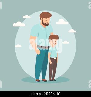 Vater's Day Flat Design, Dad steht hinter Sohn Illustration isoliert vom Hintergrund Stock Vektor