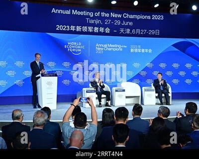 230629 -- TIANJIN, 29. Juni 2023 -- dieses Foto, das am 29. Juni 2023 aufgenommen wurde, zeigt die Abschlusszeremonie der 14. Jahrestagung der Neuen Champions, auch bekannt als Summer Davos, in der nordchinesischen Gemeinde Tianjin. SOMMER DAVOSCHINA-TIANJIN-SOMMER DAVOS-CLOSINGCN LIXXIN PUBLICATIONXNOTXINXCHN Stockfoto