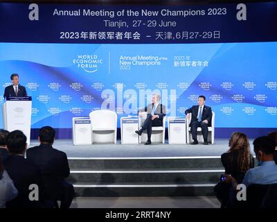 230629 -- TIANJIN, 29. Juni 2023 -- dieses Foto, das am 29. Juni 2023 aufgenommen wurde, zeigt die Abschlusszeremonie der 14. Jahrestagung der Neuen Champions, auch bekannt als Summer Davos, in der nordchinesischen Gemeinde Tianjin. SOMMER DAVOSCHINA-TIANJIN-SOMMER DAVOS-CLOSINGCN ZHAOXZISHUO PUBLICATIONXNOTXINXCHN Stockfoto