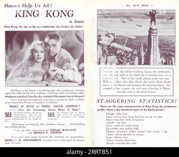 FAY WRAY und ROBERT ARMSTRONG in KING KONG 1933 Regisseure MERIAN C. COOPER und ERNEST B. SCHOEDSACK Story Merian C. Cooper und Edgar Wallace Drehbuch Ruth Rose und James Creelman Musik Max Steiner Visual Effects Supervisor Willis H. O’Brien Produzent David O. Selznick RKO Radio Pictures Stockfoto