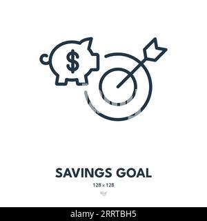 Symbol „Sparziel“. Piggy Bank, Reichtum, Ziel. Bearbeitbare Kontur. Symbol „Einfacher Vektor“ Stock Vektor