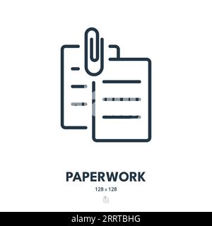 Papierkram-Symbol. Dokument, Büroklammer, Dokumentation. Bearbeitbare Kontur. Symbol „Einfacher Vektor“ Stock Vektor