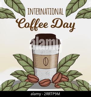Handgezeichnetes Illustrationsdesign zum Internationalen Kaffeetag Stock Vektor