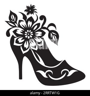 Schwarze und rote Illustration mit Schuh und Blumen Stock Vektor