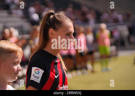 Frankfurt, Deutschland. September 2023. Frankfurt, 9. September 2023: Lara Prasnikar ( 7 Frankfurt ) während des UEFA-Champions-League-Fußballspiels zwischen Eintracht Frankfurt und Juventus Turin im Deutschen Bank Park in Frankfurt. (Julia Kneissl/SPP) Credit: SPP Sport Press Photo. Alamy Live News Stockfoto