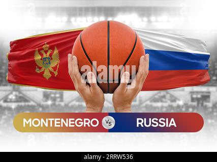 Montenegro gegen Russland nationale Basketballmannschaften Basketballspiel Wettbewerb Cup Concept Image Stockfoto