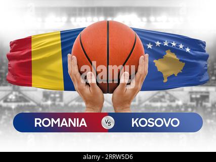 Rumänien vs Kosovo nationale Basketballmannschaften Basketballspiel Wettbewerb Cup Konzept Bild Stockfoto