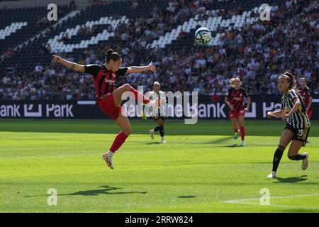 Frankfurt, Deutschland. September 2023. Frankfurt, 9. September 2023: Geraldine Reuteler ( 14 Frankfurt ) während des UEFA-Champions-League-Fußballspiels zwischen Eintracht Frankfurt und Juventus Turin im Deutschen Bank Park in Frankfurt. (Julia Kneissl/SPP) Credit: SPP Sport Press Photo. Alamy Live News Stockfoto