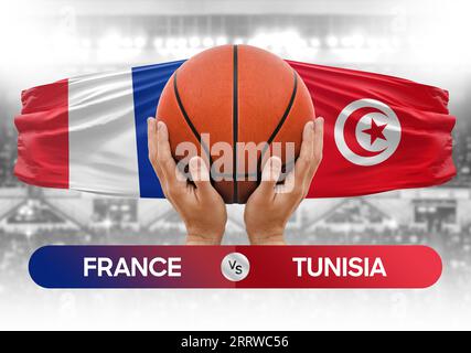 Frankreich gegen Tunesien nationale Basketballmannschaften Basketballspiel Wettbewerb Cup Concept Image Stockfoto