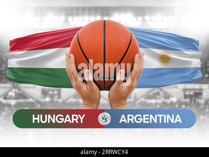 Ungarn gegen Argentinien Basketball-Nationalmannschaften Basketballspiel Wettbewerb Cup Konzept Bild Stockfoto