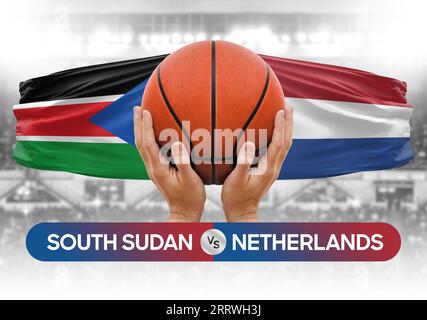 Südsudan vs Niederlande Basketball-Nationalmannschaften Basketballspiel Wettbewerb Cup Concept Image Stockfoto