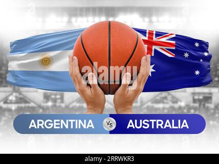 Argentinien gegen Australien Basketball-Nationalmannschaften Basketballspiel Wettbewerb Cup Konzept Bild Stockfoto