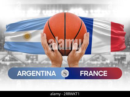 Argentinien gegen Frankreich nationale Basketballmannschaften Basketballspiel Wettbewerb Cup Concept Image Stockfoto