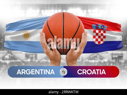 Argentinien gegen Kroatien nationale Basketballmannschaften Basketballspiel Wettbewerb Cup Concept Image Stockfoto
