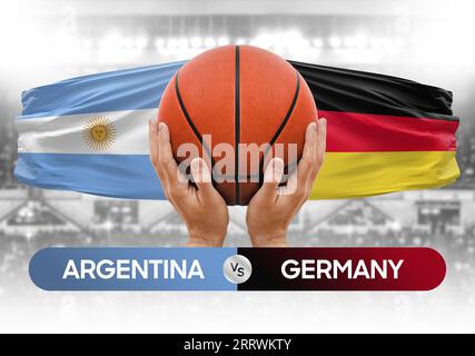 Argentinien gegen Deutschland nationale Basketballmannschaften Basketballspiel Wettbewerb Cup Konzeptbild Stockfoto