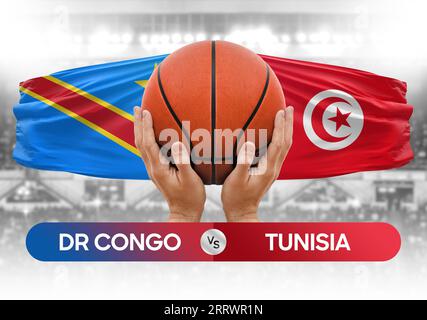 Dr Congo vs Tunesien nationale Basketballmannschaften Basketballspiel Wettbewerb Cup Konzept Bild Stockfoto
