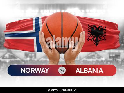 Norwegen gegen Albanien Basketball-Nationalmannschaften Basketballspiel Wettbewerb Cup Concept Image Stockfoto